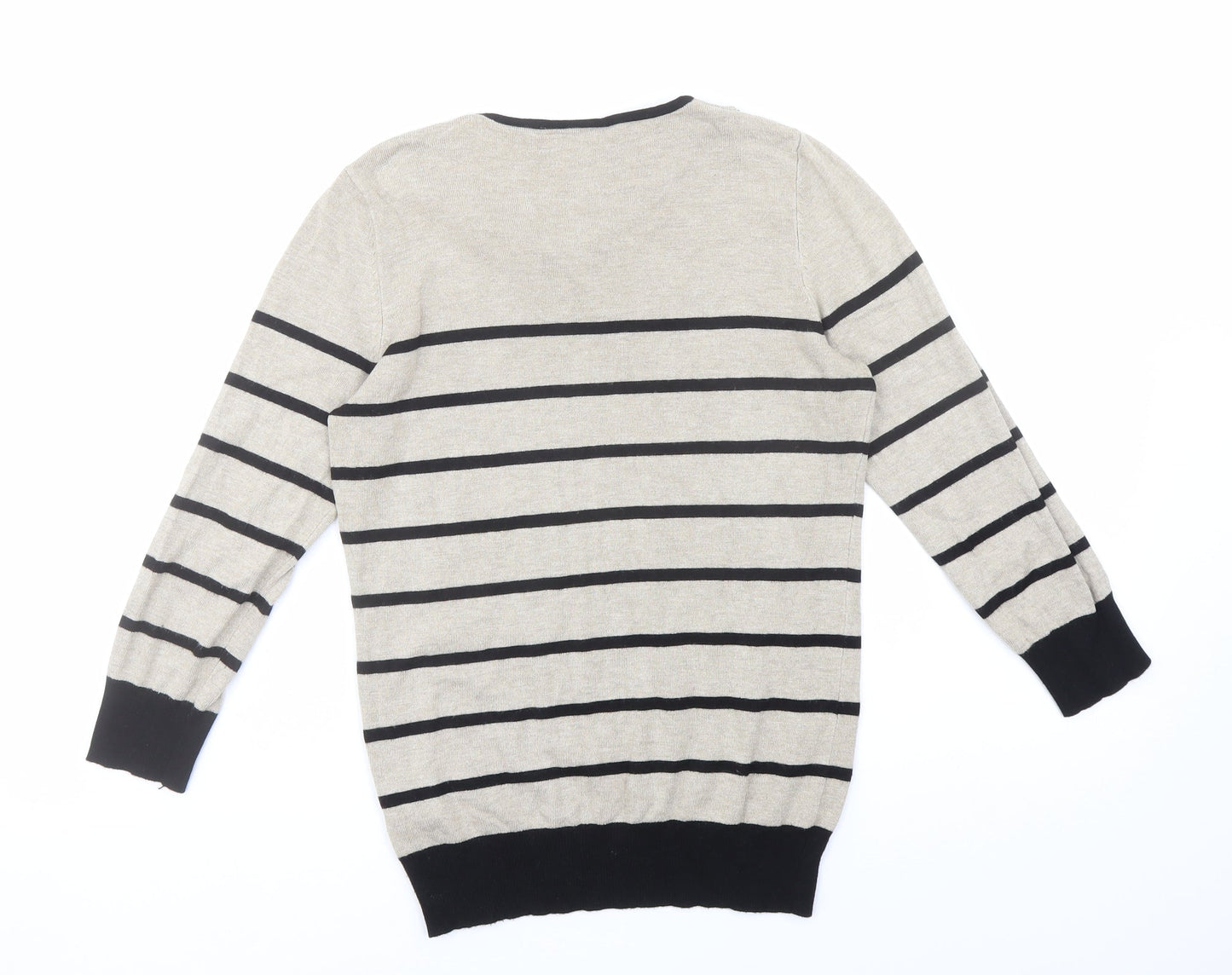 Wallis Womens Beige Collared Striped Viscose Pullover Jumper Size 8