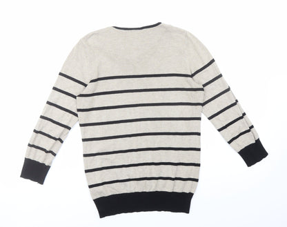 Wallis Womens Beige Collared Striped Viscose Pullover Jumper Size 8