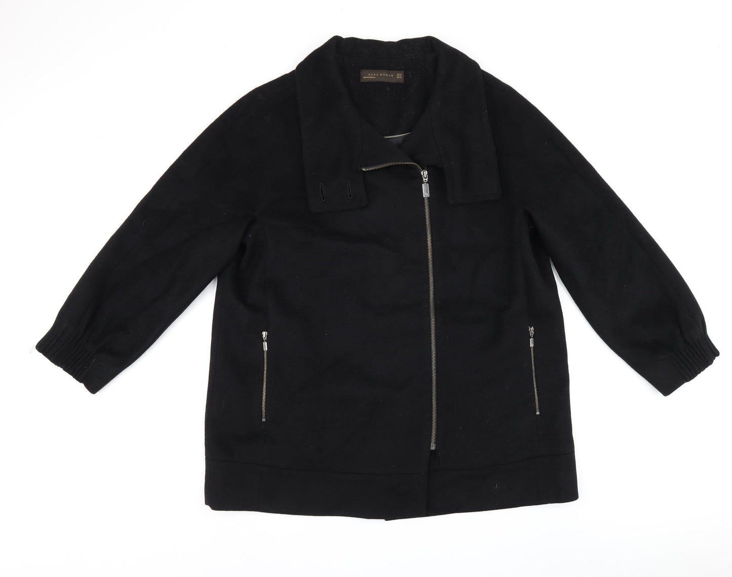 Zara Womens Black Overcoat Coat Size M Zip