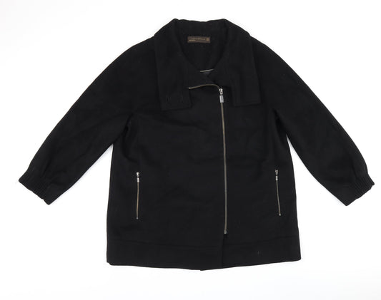 Zara Womens Black Overcoat Coat Size M Zip