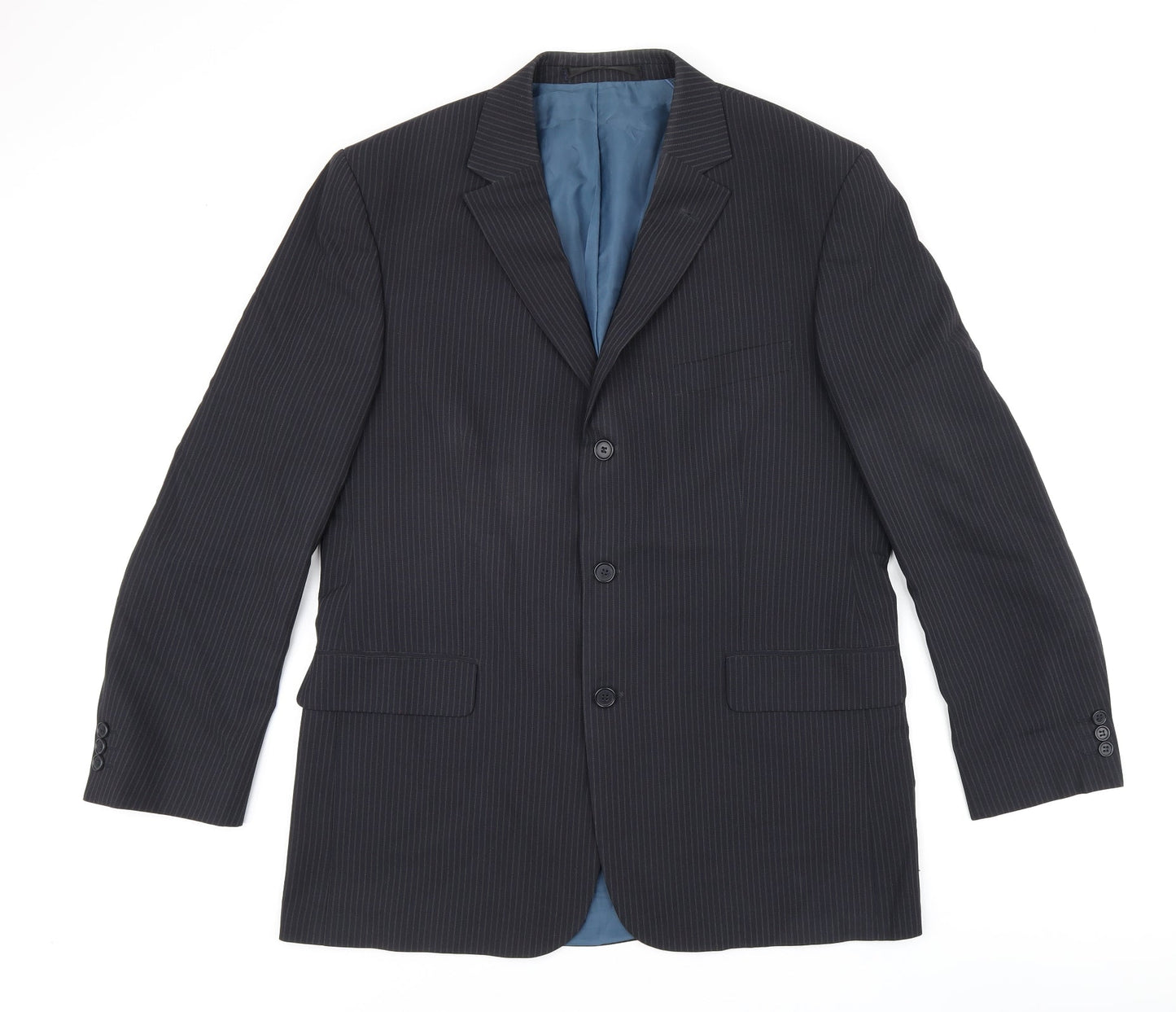 Marks and Spencer Mens Blue Striped Polyester Jacket Suit Jacket Size 42 Regular