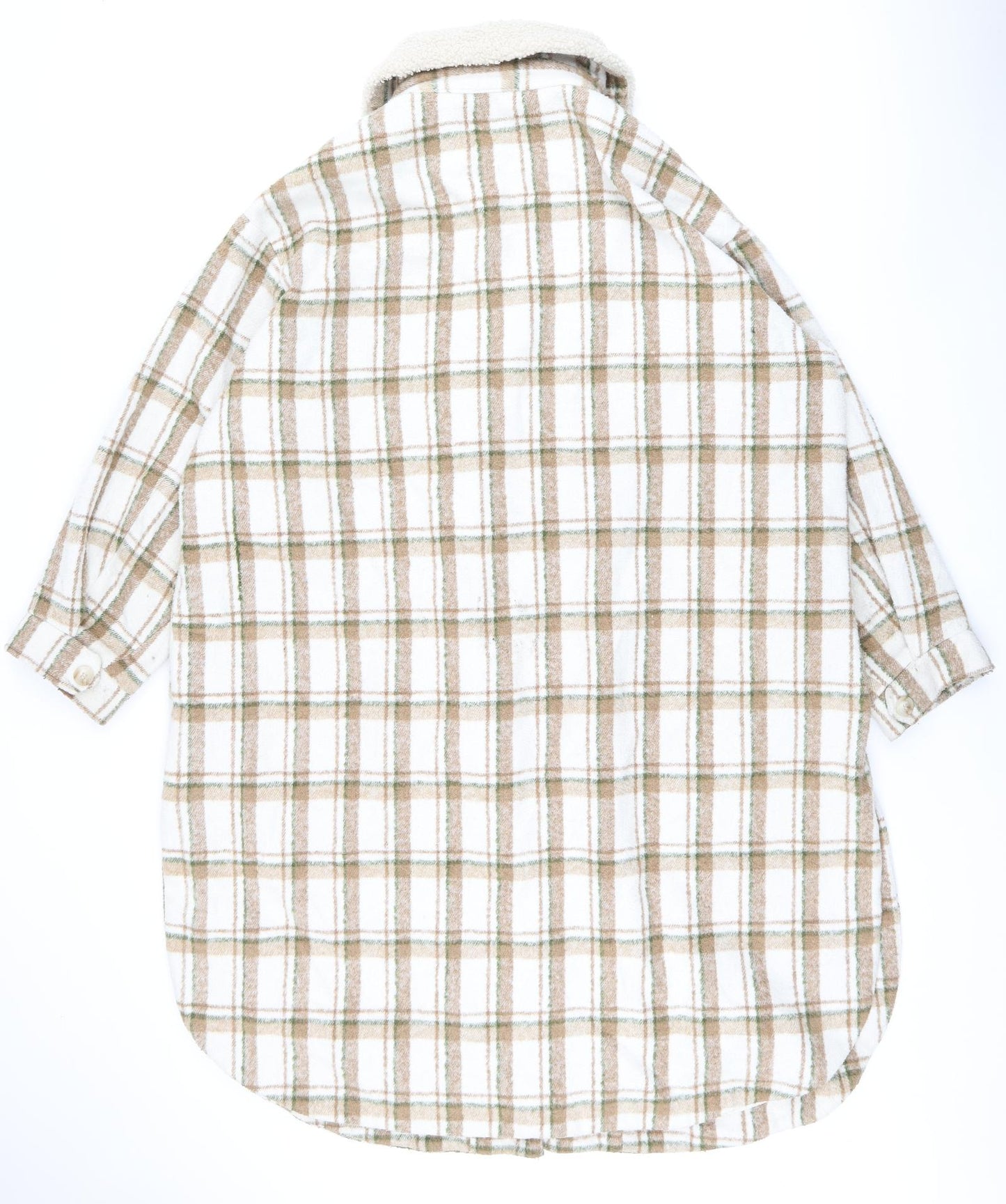 Fashion Union Womens Beige Plaid Overcoat Coat Size 22 Button