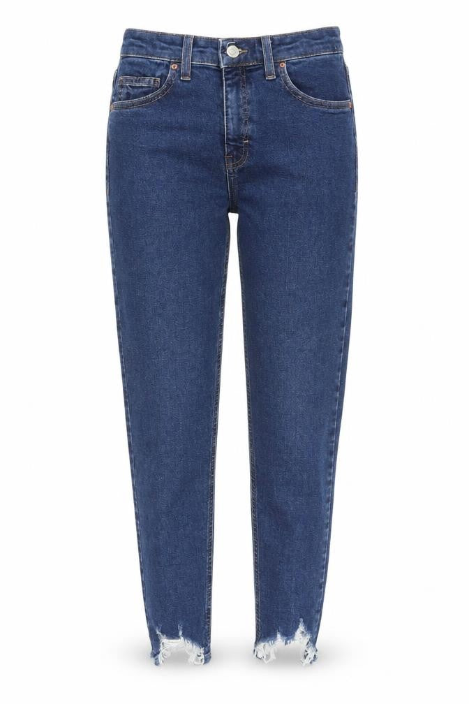 Topshop Womens Blue Cotton Straight Jeans Size 30 in L30 in Regular Zip - Distressed hems
