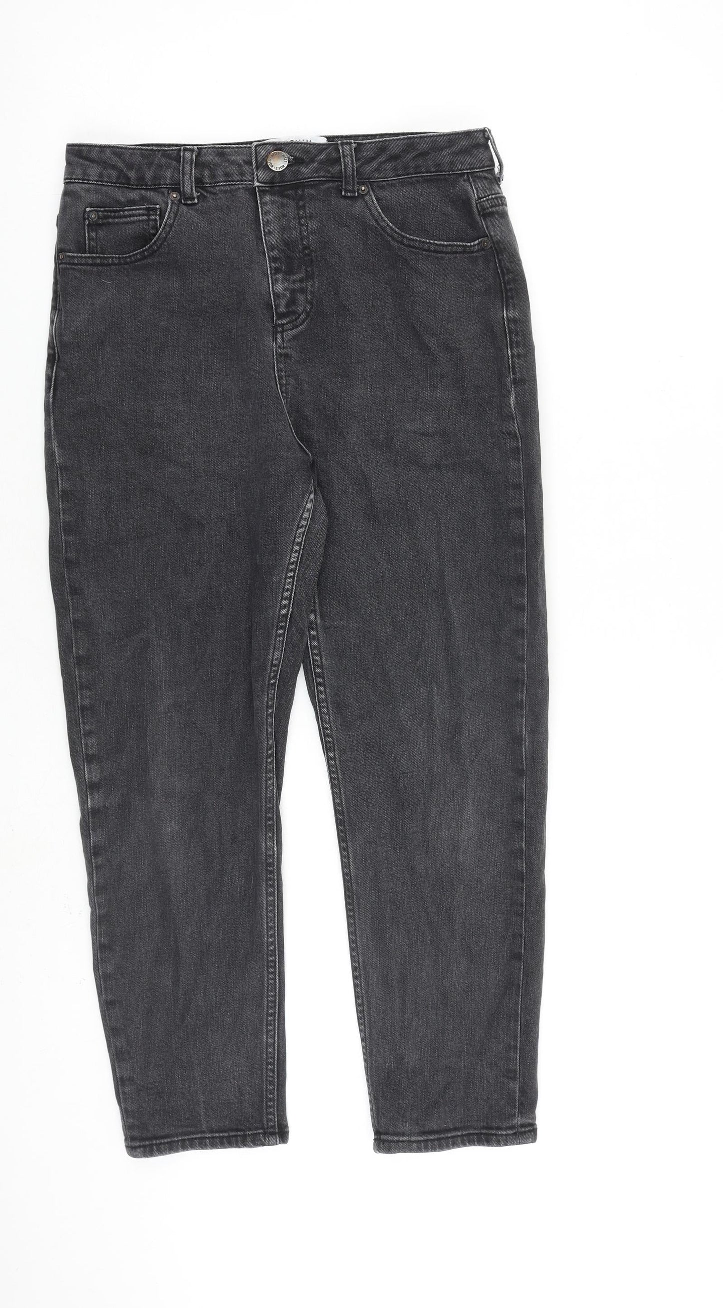 Miss Selfridge Womens Grey Cotton Mom Jeans Size 12 L24 in Regular Tie