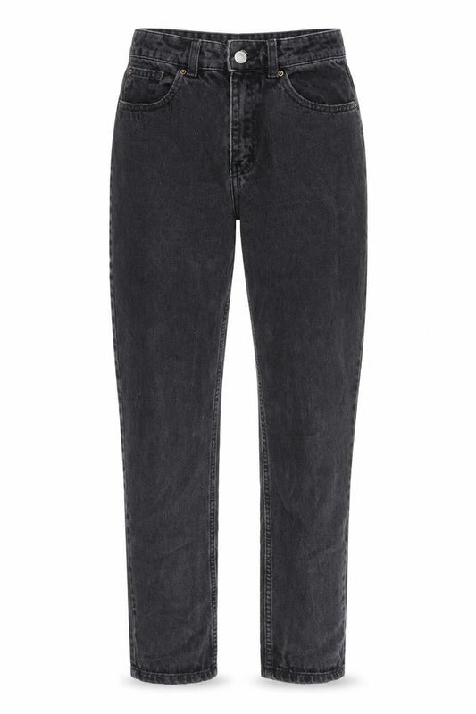Front view of Denim & Co. women’s grey cotton mom jeans, size UK 10, 28-inch leg regular zip