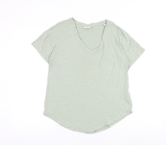 Mamalicious Womens Green Striped Viscose Basic T-Shirt Size M Round Neck