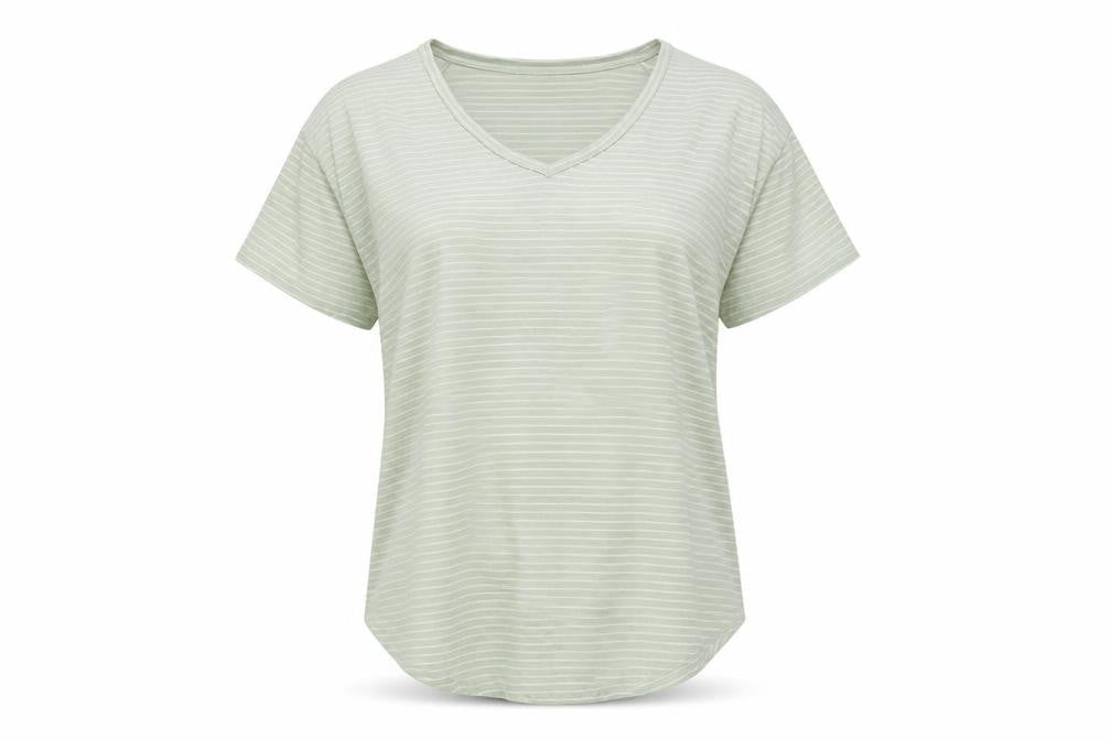 Mamalicious Womens Green Striped Viscose Basic T-Shirt Size M Round Neck