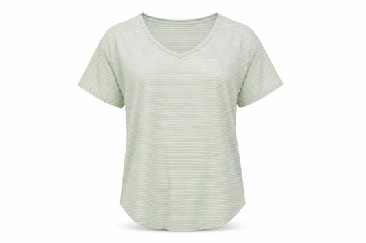 Mamalicious Womens Green Striped Viscose Basic T-Shirt Size M Round Neck