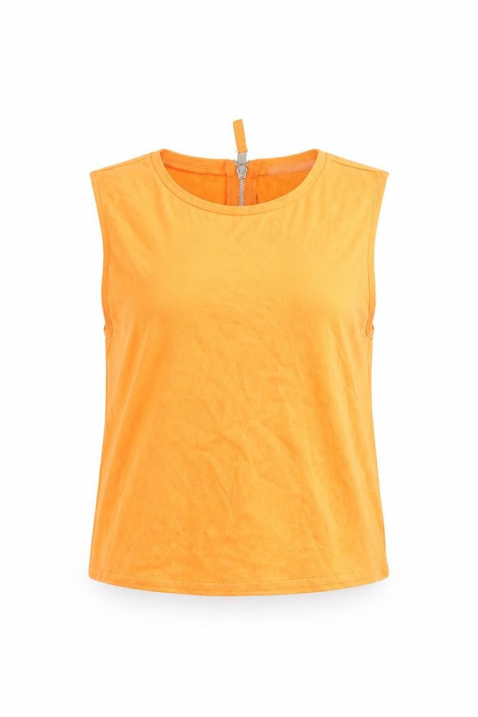 Zara Womens Orange Polyester Basic Tank Size S Round Neck