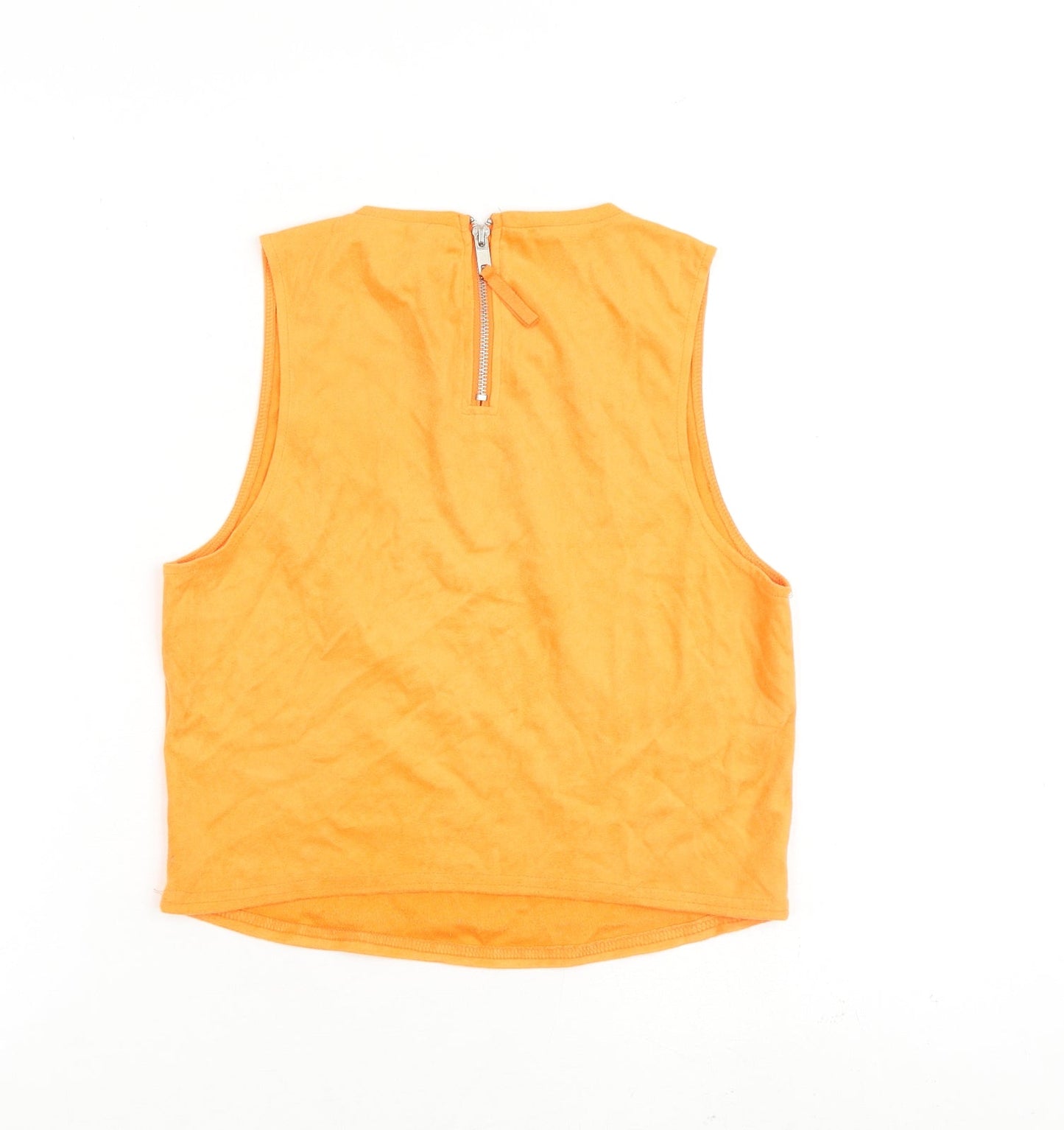 Zara Womens Orange Polyester Basic Tank Size S Round Neck