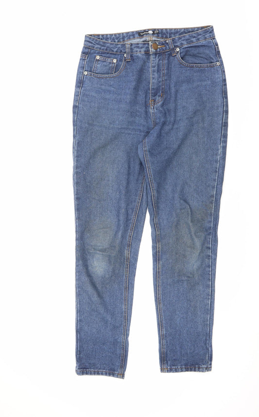Preloved Boohoo Womens Blue Cotton Straight Jeans Size 10 L28 in Regular Zip - Front
