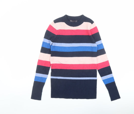 Marks and Spencer Womens Multicoloured Mock Neck Striped Viscose Pullover Jumper Size 6