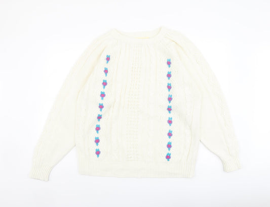 Michelle Zimon Womens Ivory Round Neck Acrylic Pullover Jumper Size 14