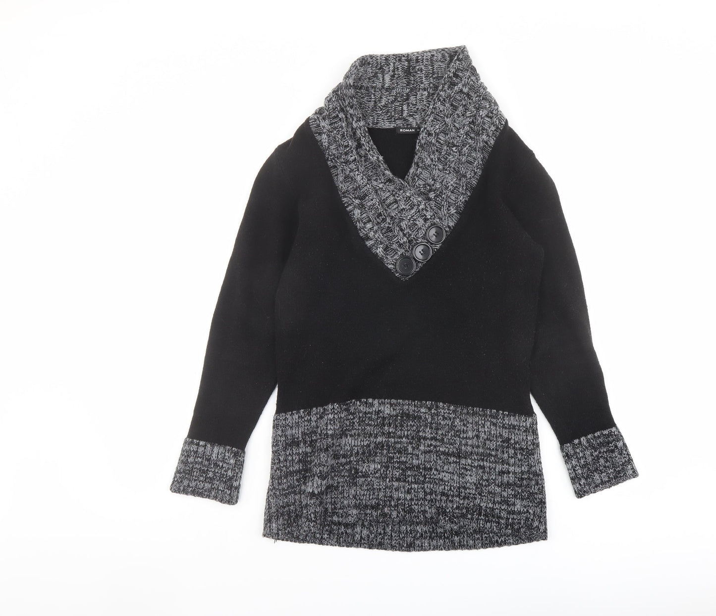 Romamn Womens Black V-Neck Acrylic Pullover Jumper Size 10