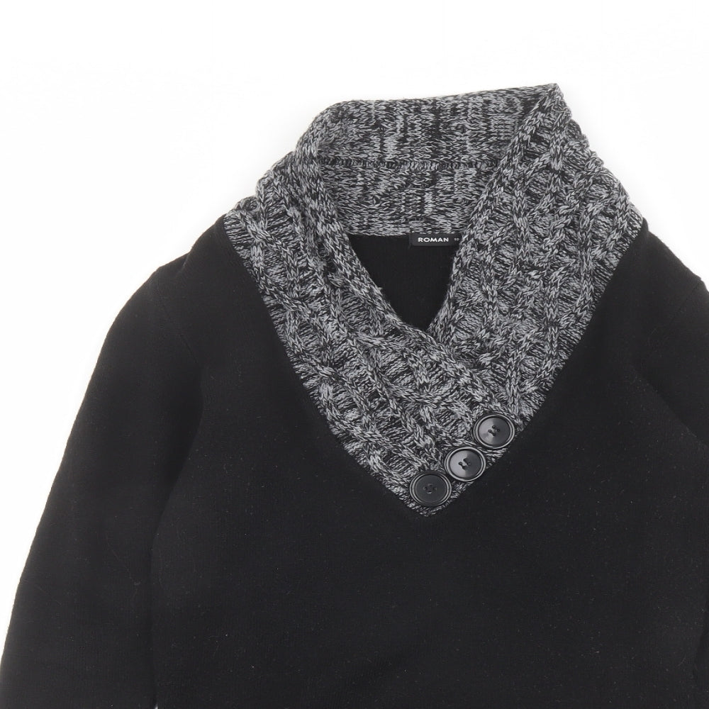 Romamn Womens Black V-Neck Acrylic Pullover Jumper Size 10
