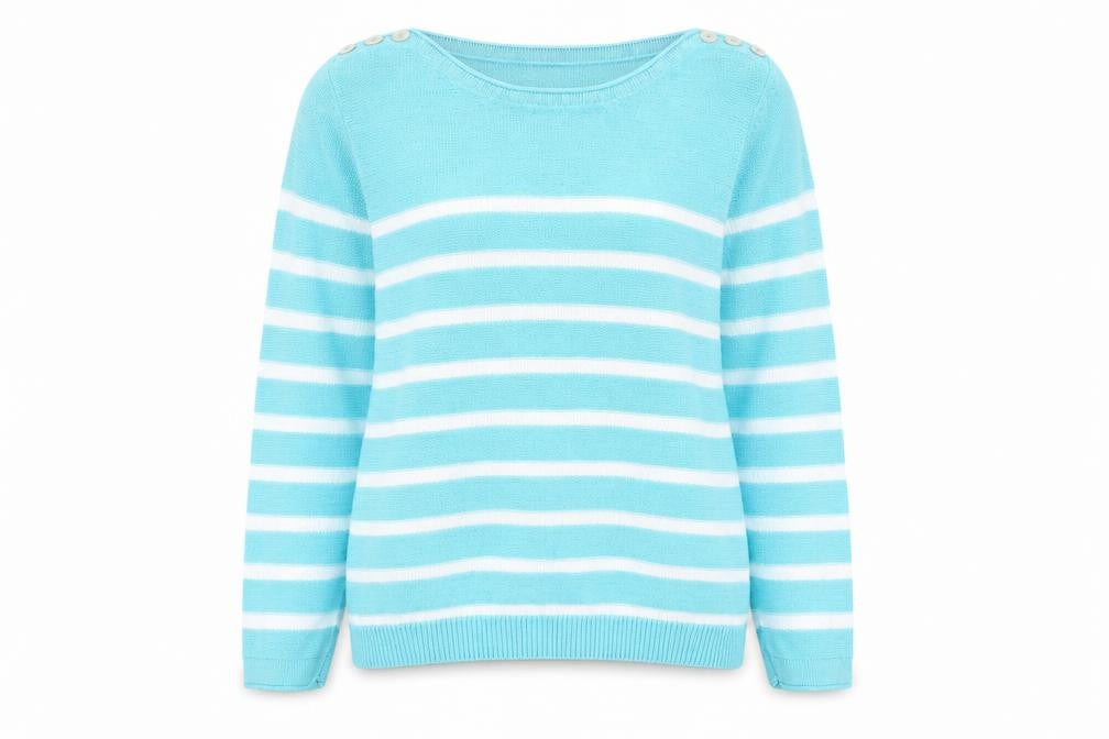 Bonmarché Womens Blue Boat Neck Striped Cotton Pullover Jumper Size M