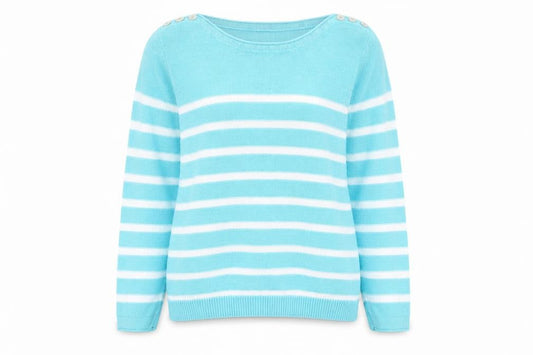 Bonmarché Womens Blue Boat Neck Striped Cotton Pullover Jumper Size M