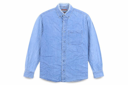 Lee Mens Blue Cotton Button-Up Size 15 Collared Button