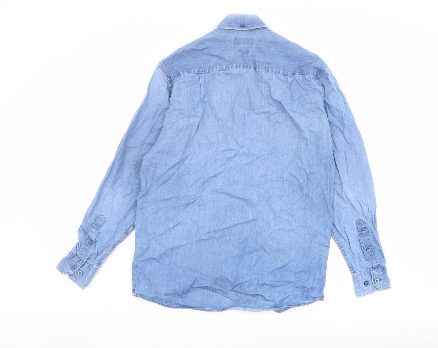 Lee Mens Blue Cotton Button-Up Size 15 Collared Button