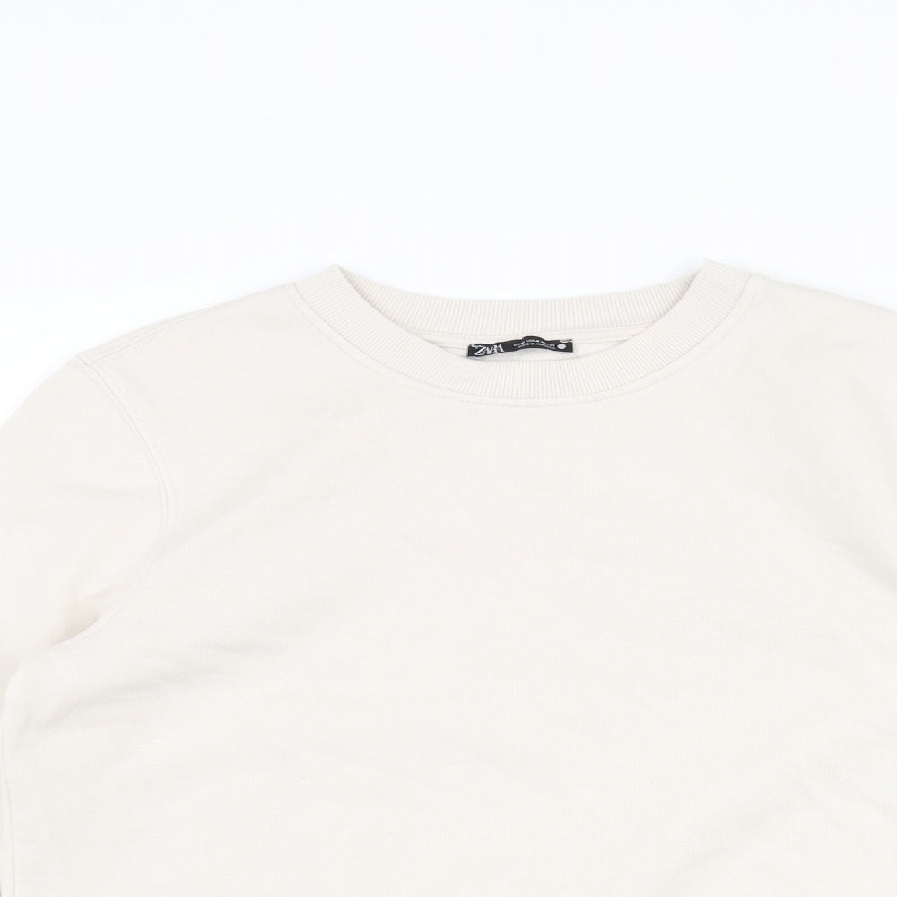 Zara Womens Beige Cotton Pullover Sweatshirt Size M Pullover
