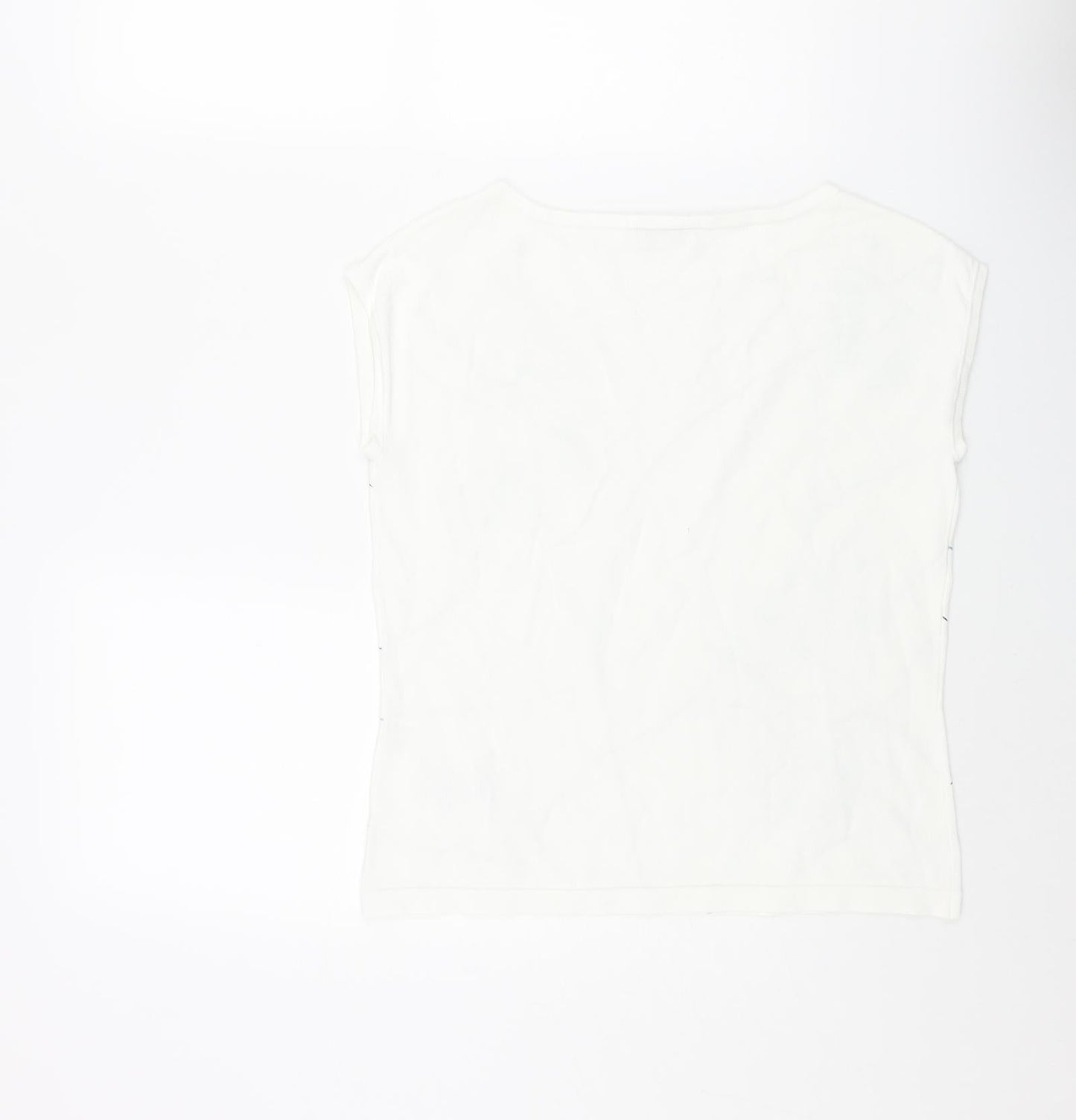 Lakeland Womens White Round Neck Viscose Vest Jumper Size 12 - Floral Embroidery
