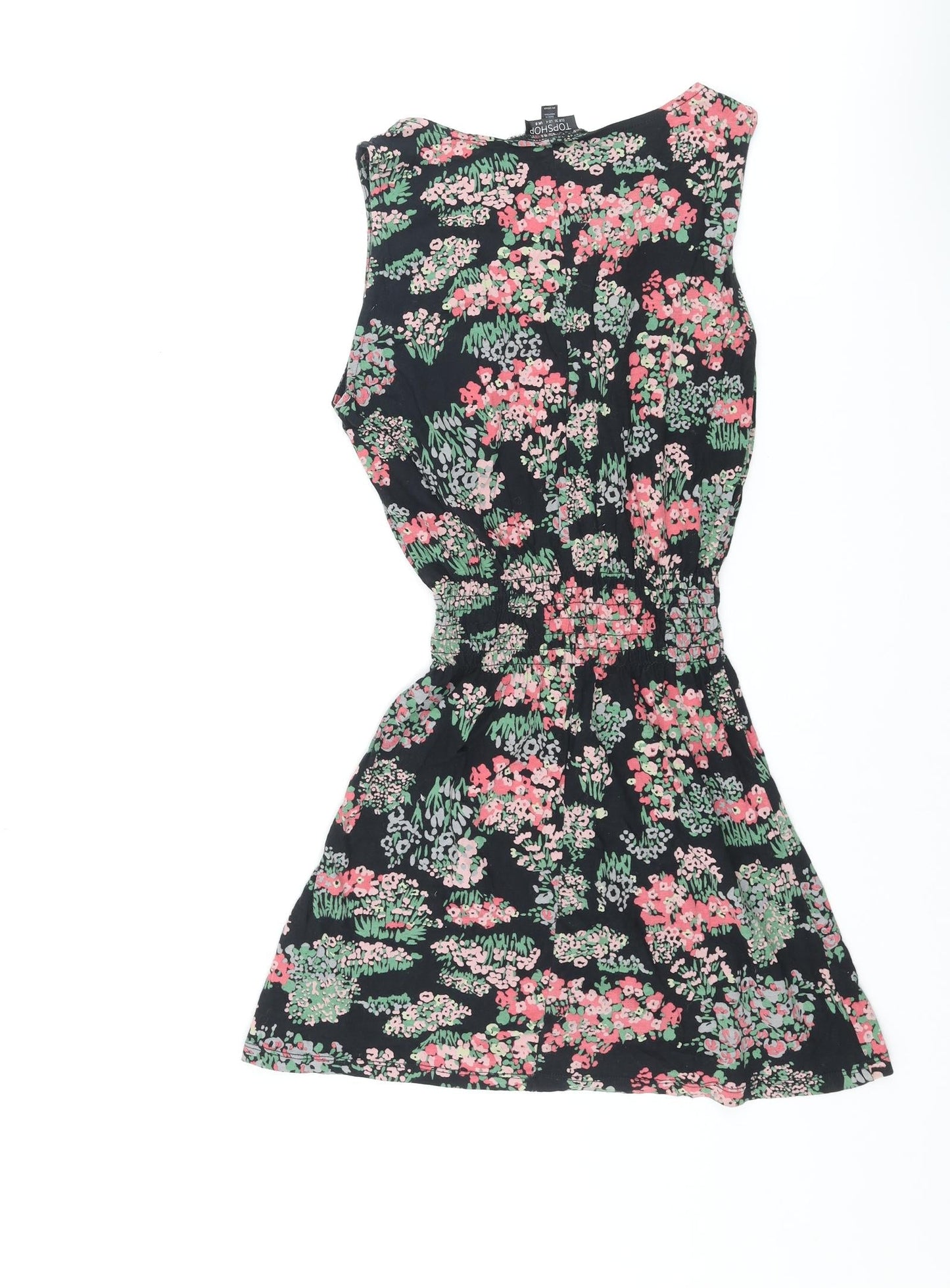 Topshop Womens Multicoloured Floral Cotton Mini Size 8 Round Neck Pullover - Bow