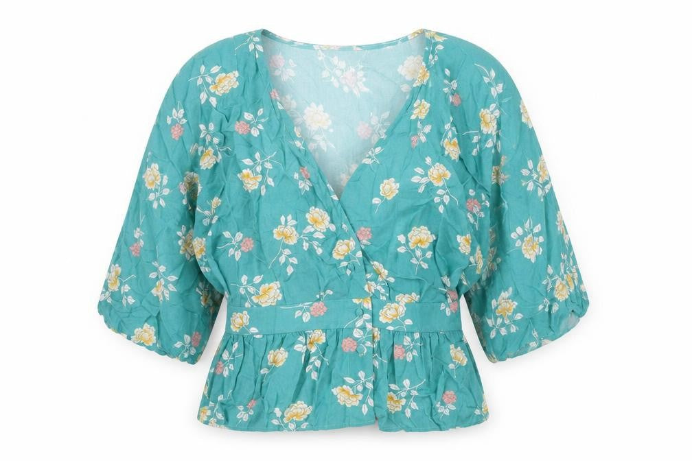 Red Herring Womens Blue Floral Viscose Basic Blouse Size 8 V-Neck