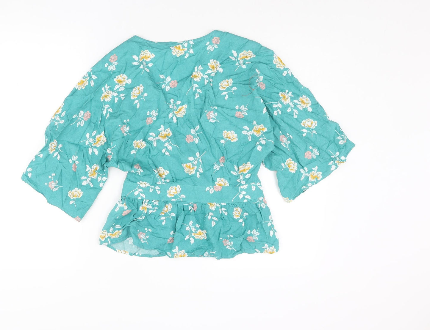 Red Herring Womens Blue Floral Viscose Basic Blouse Size 8 V-Neck