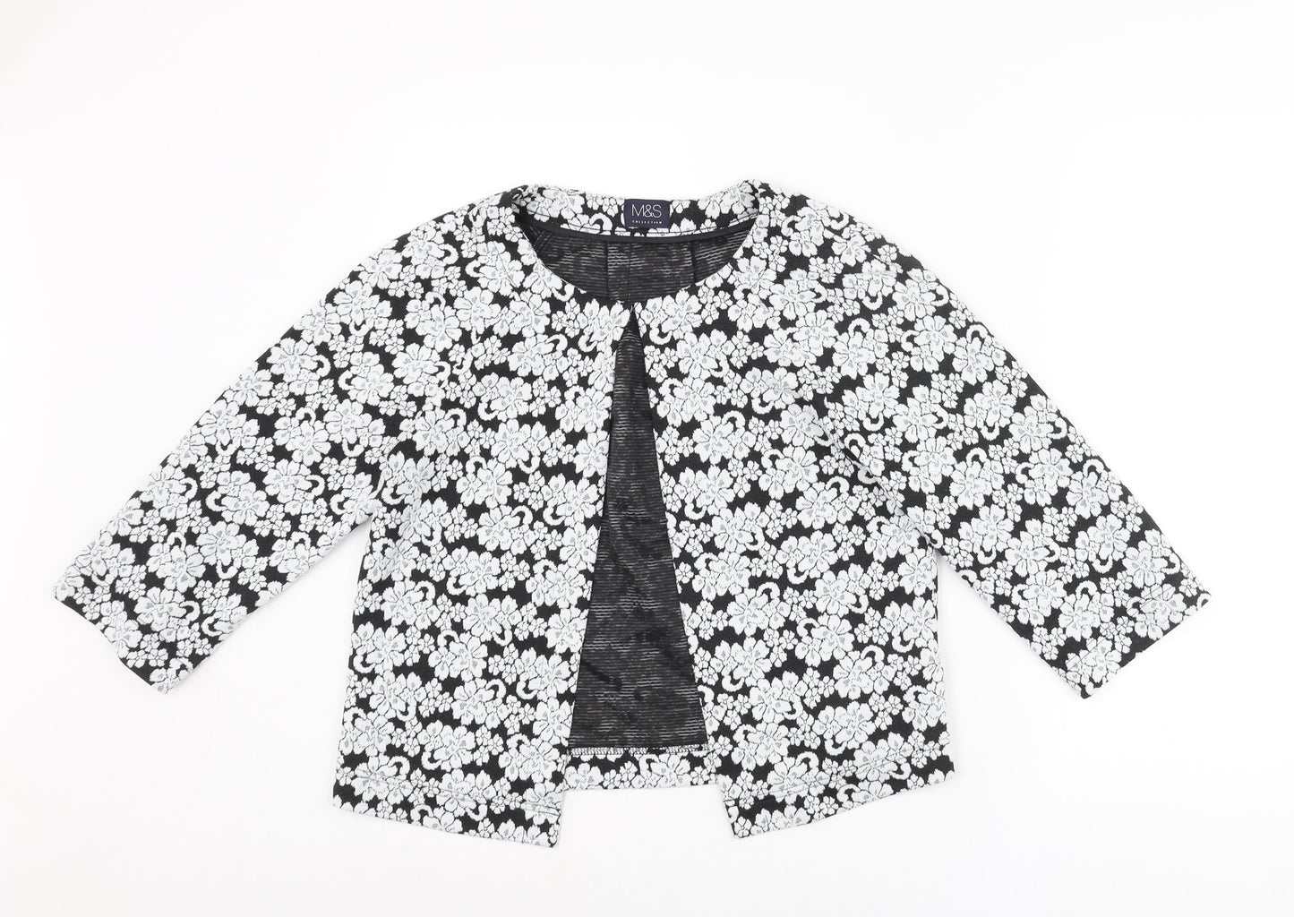 Marks and Spencer Womens Black Geometric Jacket Size 8 Hook & Eye