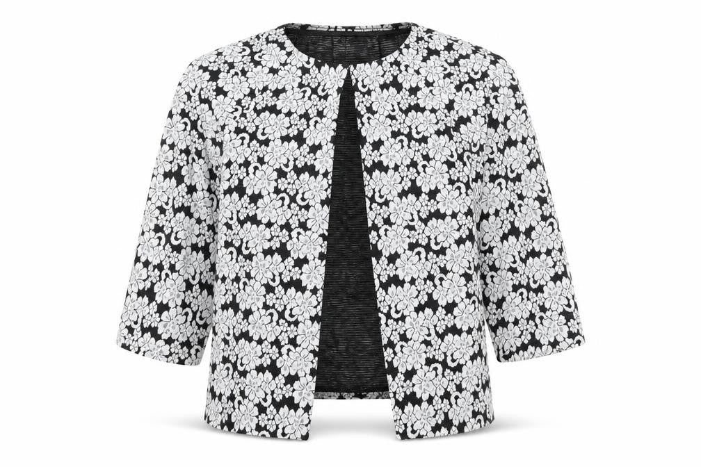 Marks & Spencer Womens Black Geometric Jacket Size 8 Hook & Eye