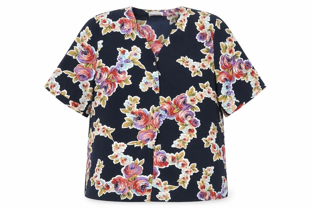 Carousel Womens Blue Floral Polyester Basic Button-Up Size 20 V-Neck