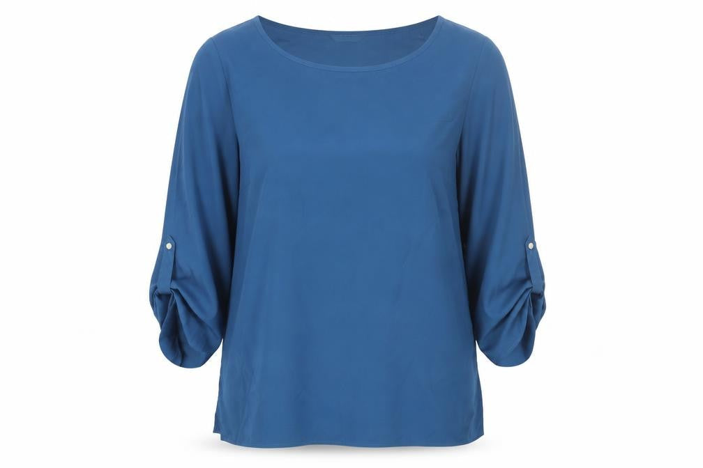 Marks & Spencer Womens Blue Polyester Basic Blouse Size 10 Off the Shoulder