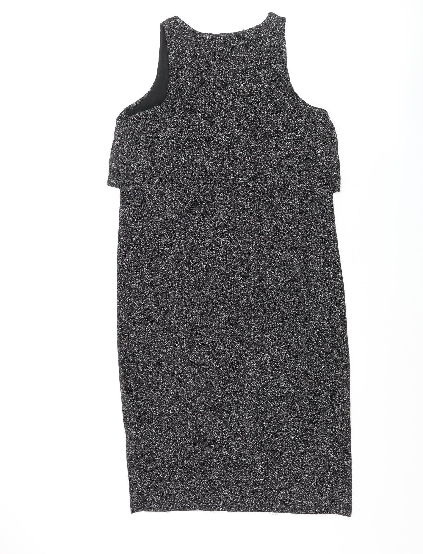 Topshop Womens Silver Viscose Tank Dress Size 8 Round Neck Pullover - Layered Glitter
