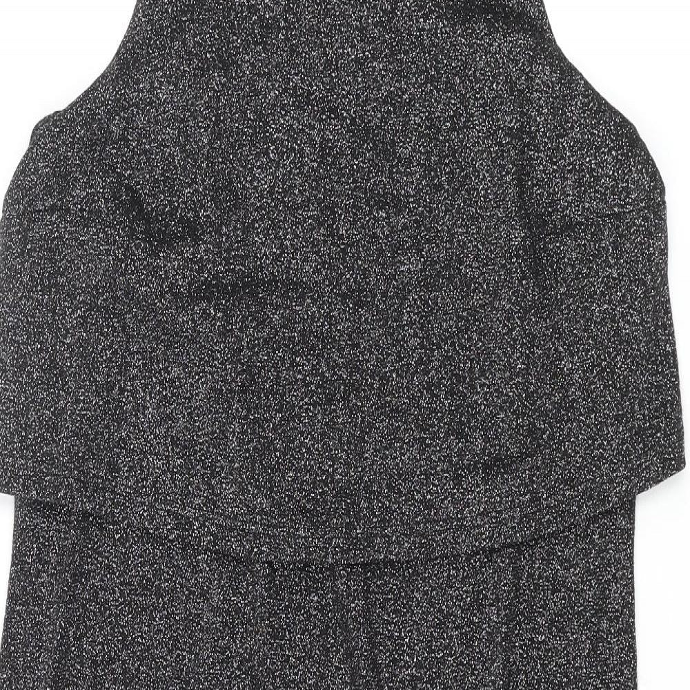 Topshop Womens Silver Viscose Tank Dress Size 8 Round Neck Pullover - Layered Glitter