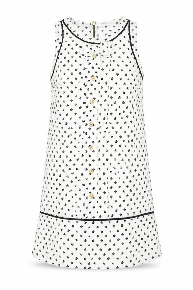 Miss Selfridge Womens Ivory Geometric Polyester Shift Size 12 Round Neck Zip - Button Floral