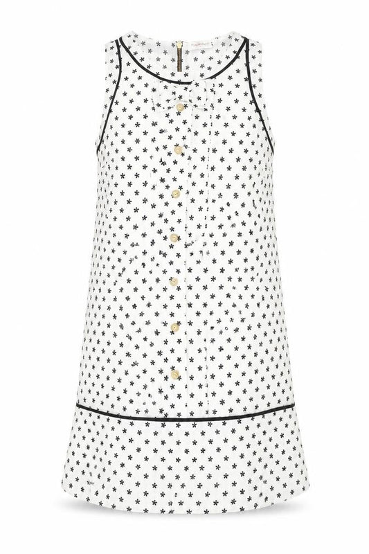 Miss Selfridge Womens Ivory Geometric Polyester Shift Size 12 Round Neck Zip - Button Floral