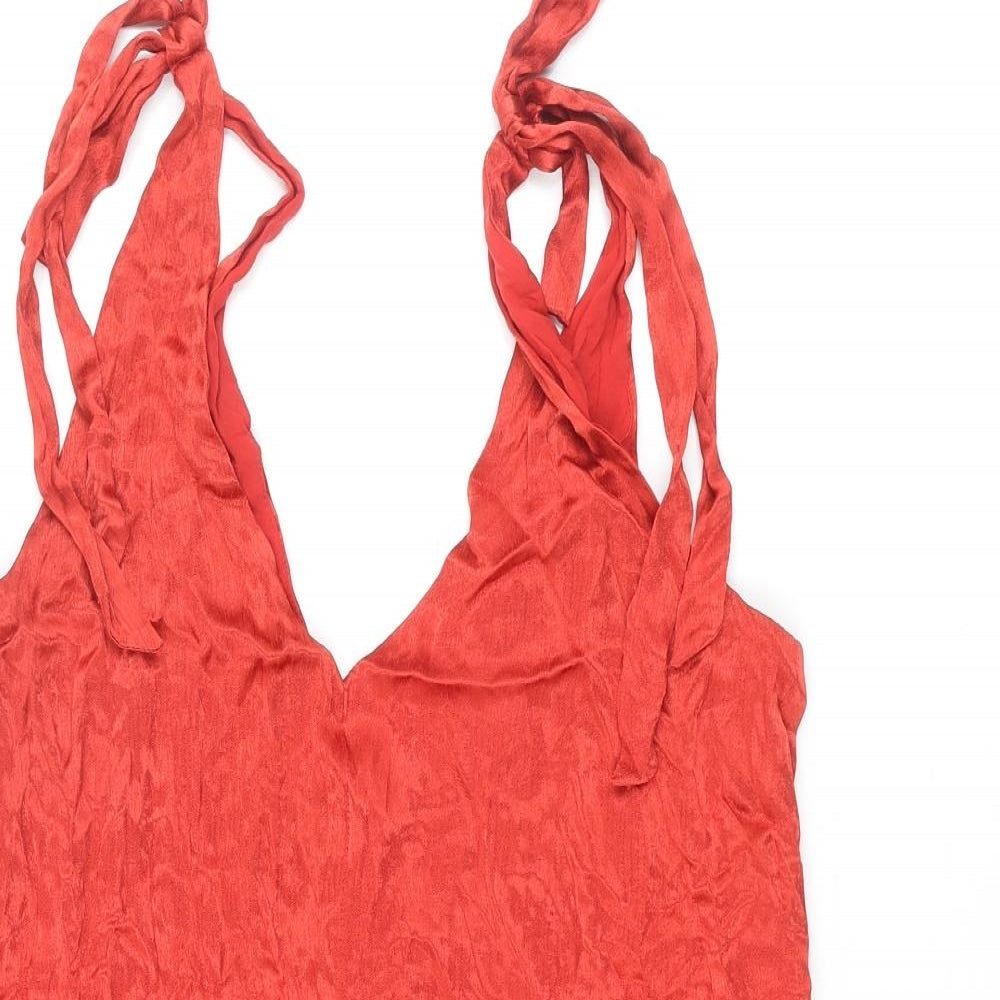 Urban Outfitters Womens Red Polyester Slip Dress Size M V-Neck Tie - Bow
