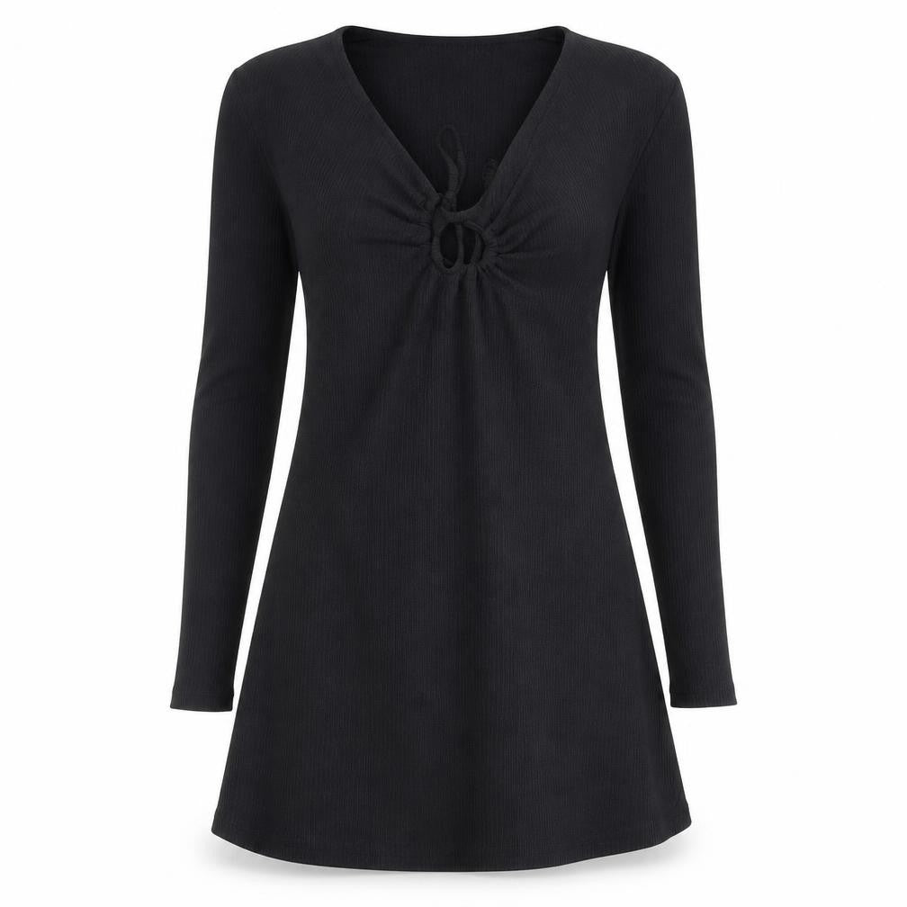 New Look Womens Black Polyester A-Line Size 8 V-Neck Tie - Keyhole