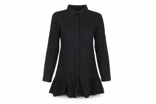 Monki Womens Black Viscose Shirt Dress Size M Collared Button - Frill