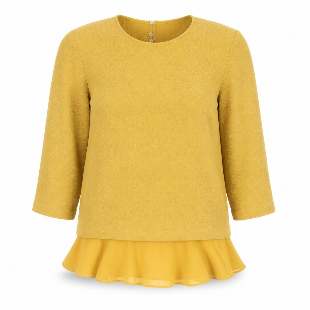 Zara Womens Yellow Polyester Basic Blouse Size M Round Neck - Frill