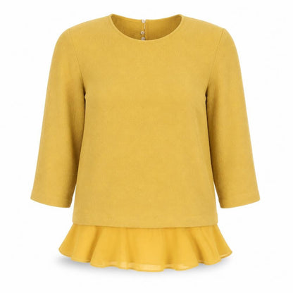 Zara Womens Yellow Polyester Basic Blouse Size M Round Neck - Frill