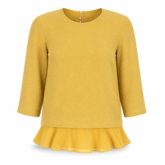 Zara Womens Yellow Polyester Basic Blouse Size M Round Neck - Frill
