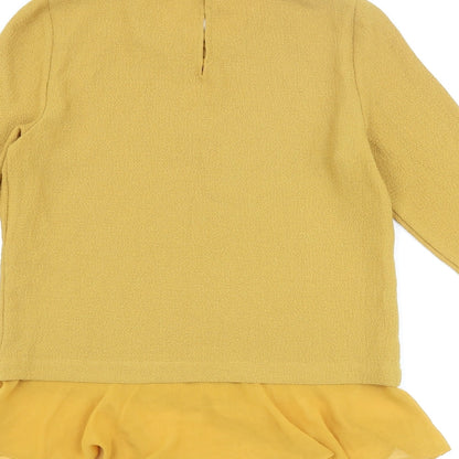 Zara Womens Yellow Polyester Basic Blouse Size M Round Neck - Frill