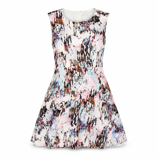 French Connection Womens Multicoloured Geometric Viscose Skater Dress Size 8 Roll Neck Zip