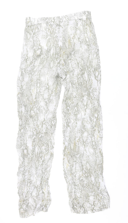 Zara Womens Beige Animal Print Viscose Trousers Size M L33 in Regular Zip - Snake Print