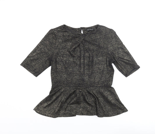 Dorothy Perkins Womens Gold Polyester Basic Blouse Size 14 Round Neck - Peplum