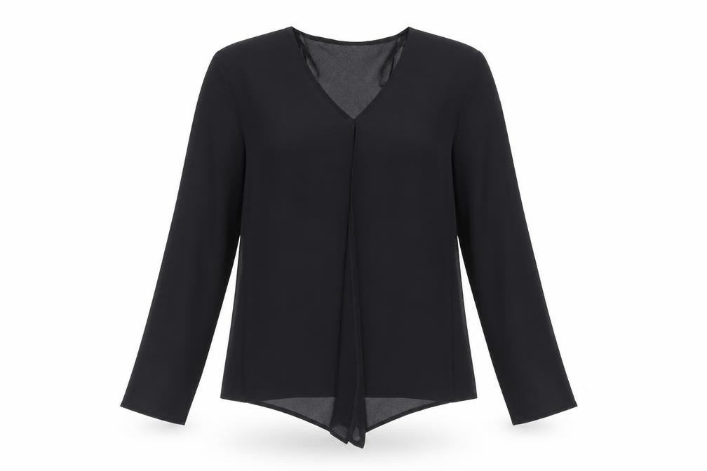 Just Elegance Womens Black Polyester Basic Blouse Size 12 V-Neck - Open Front Semi Sheer