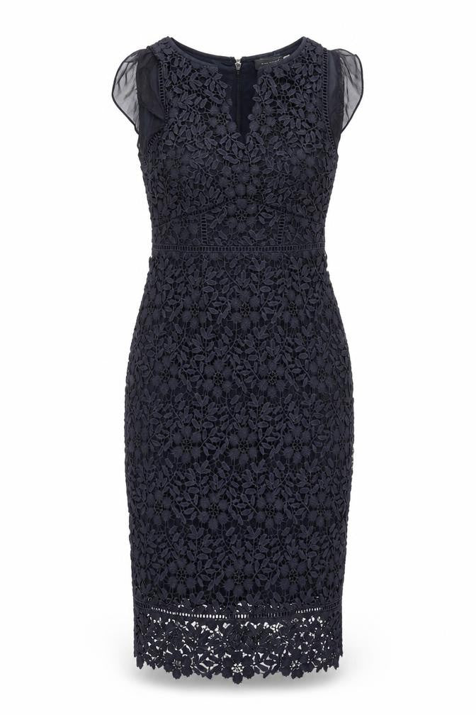 Mint Velvet Womens Blue Floral Polyester Pencil Dress Size 8 Round Neck Zip - Lace