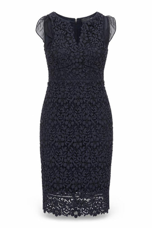 Mint Velvet Womens Blue Floral Polyester Pencil Dress Size 8 Round Neck Zip - Lace