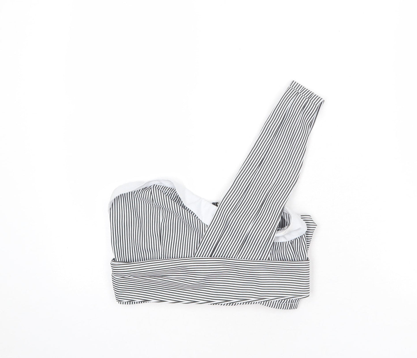 PRETTYLITTLETHING Womens White Striped Polyester Cropped T-Shirt Size 8 One Shoulder - Tie Detail